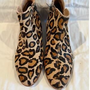 SAM EDELMAN Petty Dyed Calf Fur Booties Boots Leopard Cheetah Beige Black 7.5